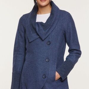 Overland Monica Peruvian Alpaca Wool-Blend Navy Asymmetrical Coat; Shawl Collar
